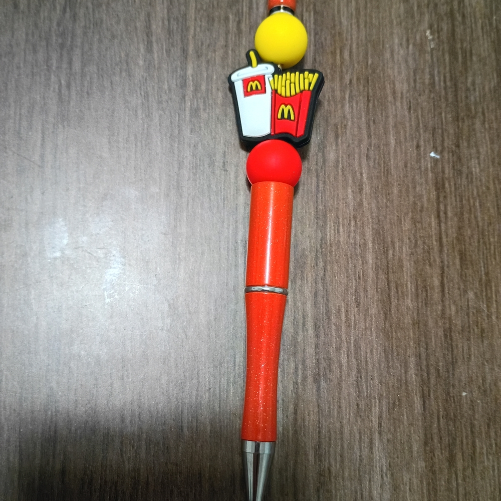 McDonald's Red Glitter Ballpoint Pen with Fries & Drink Charm